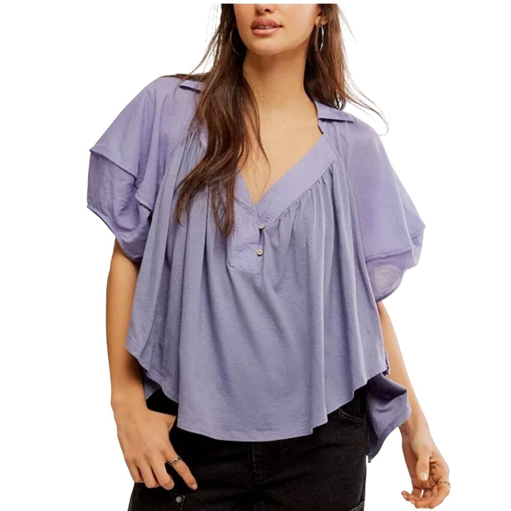 Free People - We The Free Sunray Mixed-Media Babydoll Top Oversized Shirt Size S